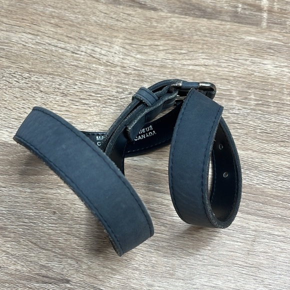 Vintage Belt Dark Grey Nubuck Leather Pewter Toned Western Buckle Size M - Picture 4 of 7